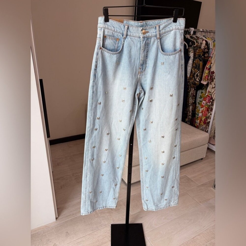 Farm Rio: Denim / Jeans Embroidered Bows Pants - Picture 7 of 10